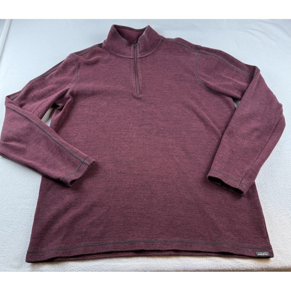 Eddie Bauer Sweater Mens XL Tall Red Quarter Zip Fleece Pullover Burgundy